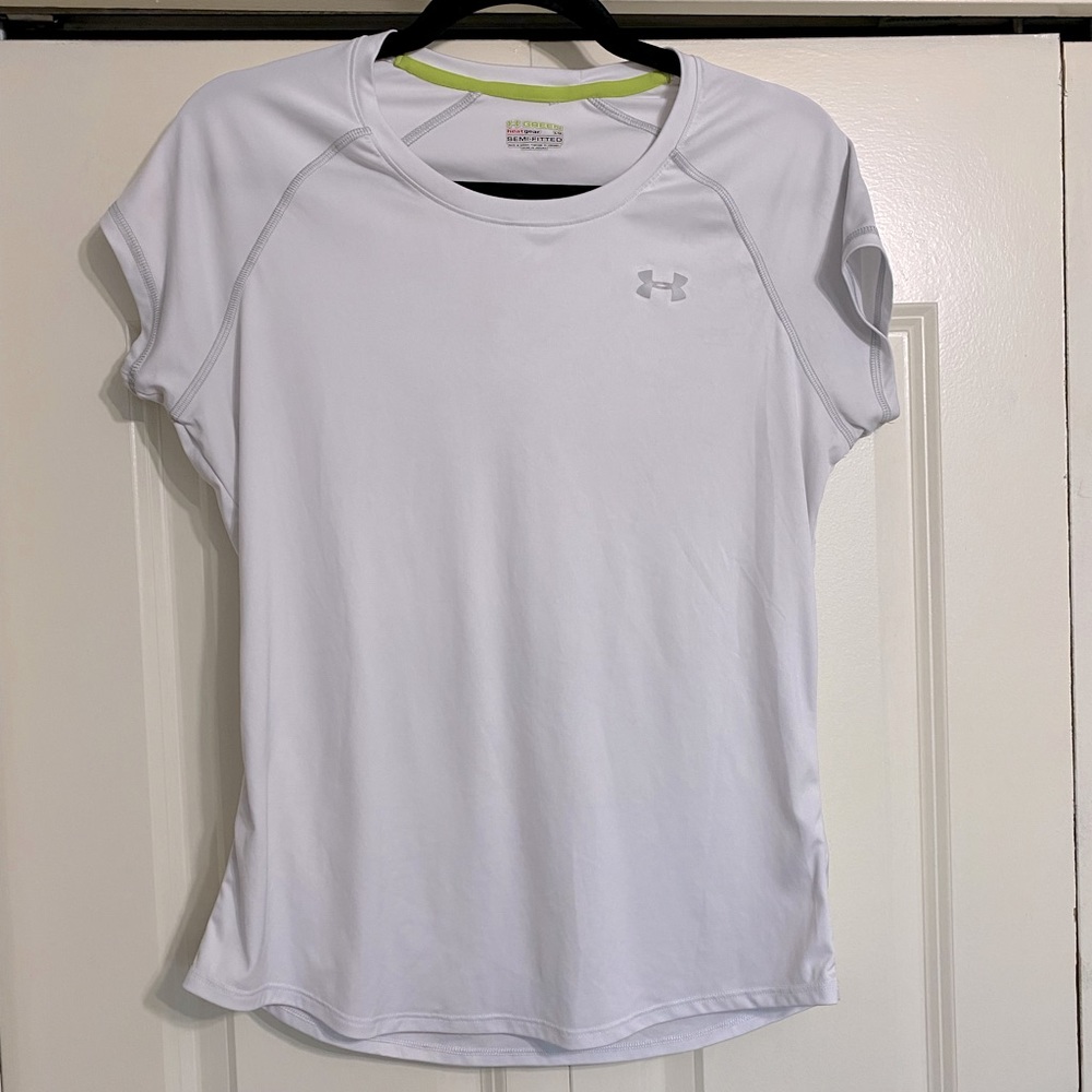 [L] Under Armour Heat Gear Semi Fitted Activewear T-Shirt | White